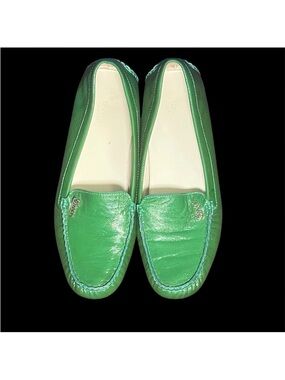 Gucci Patent Leather Loafers SZ 39 Green Classic Preppy Minimalist Logo Casual